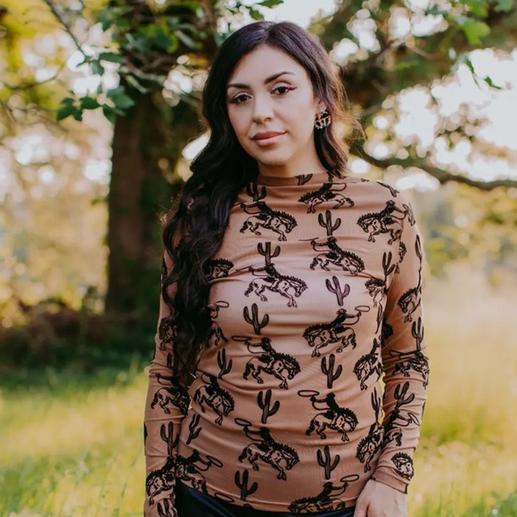 Tops - Cactus & Cowboys Velvet Mesh Layering Top